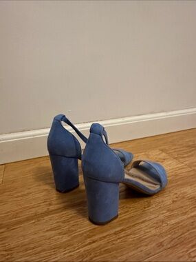 Blue Suede Block Heel Sandals - Women's Dress Heels